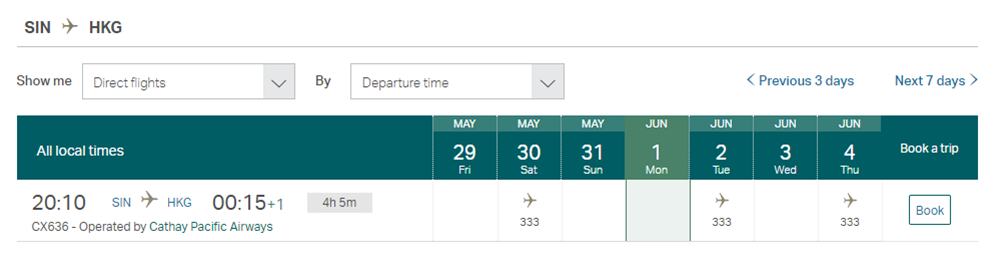 cathay pacific schedule sin-hkg june