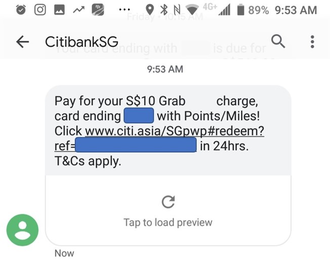 citi pay with points sms