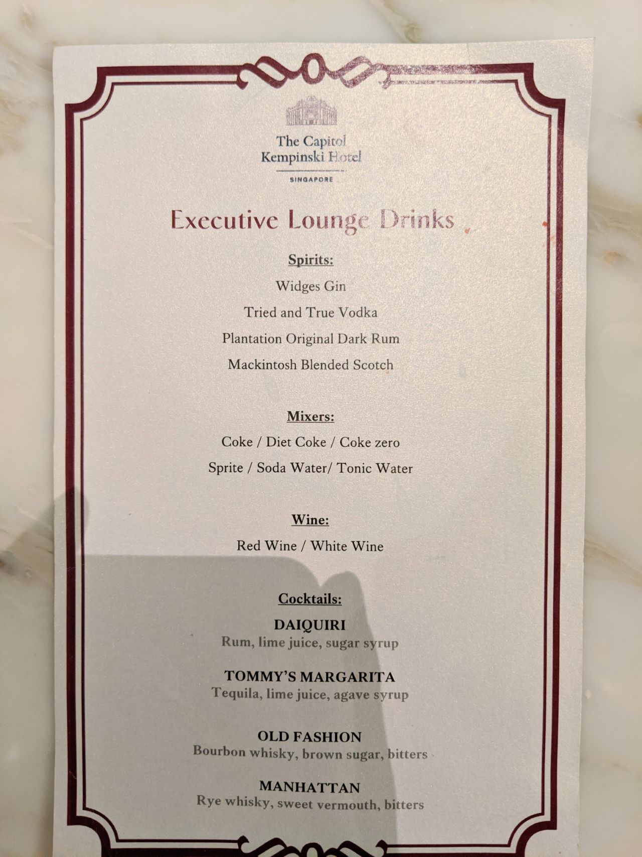 Cocktail hours menu