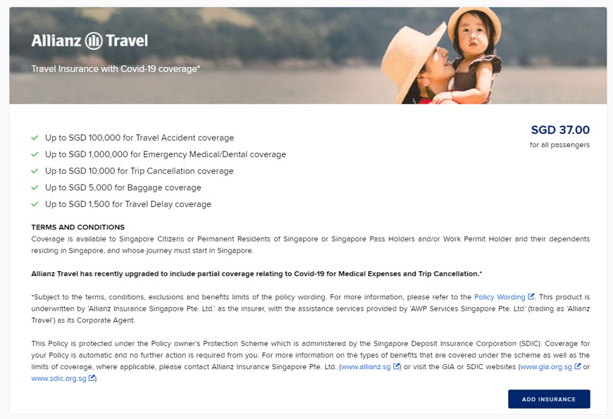 singapore airlines add travel insurance
